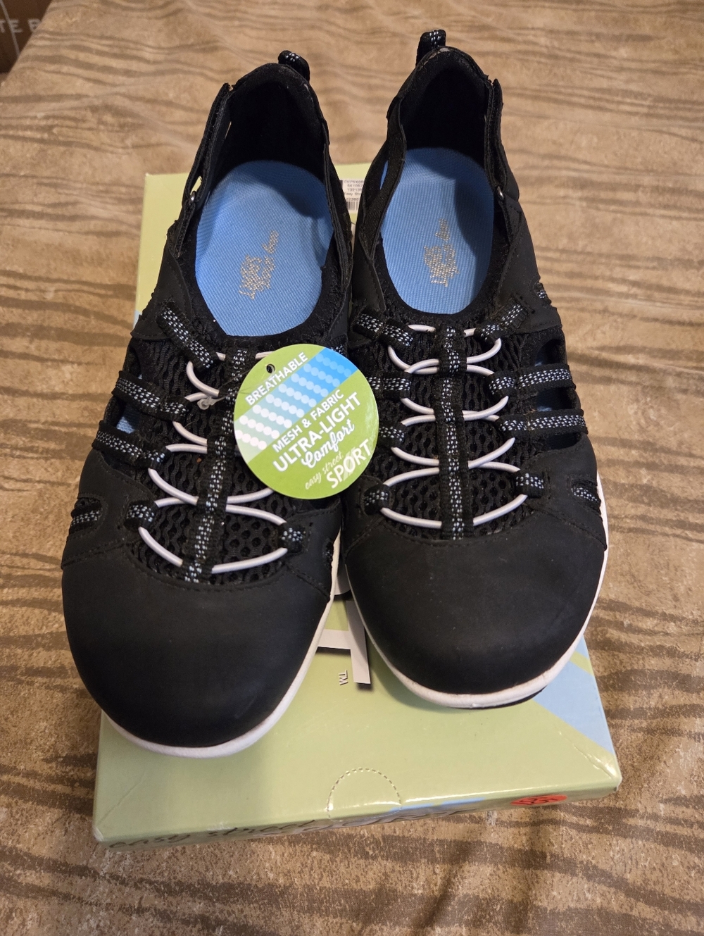 easy street Black Athletic Slip-On Flats with Blue Insole